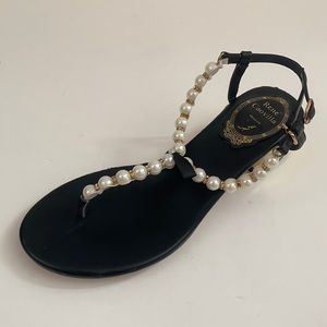 Rene Caovilla Pearl Thong Block Heel Sandal